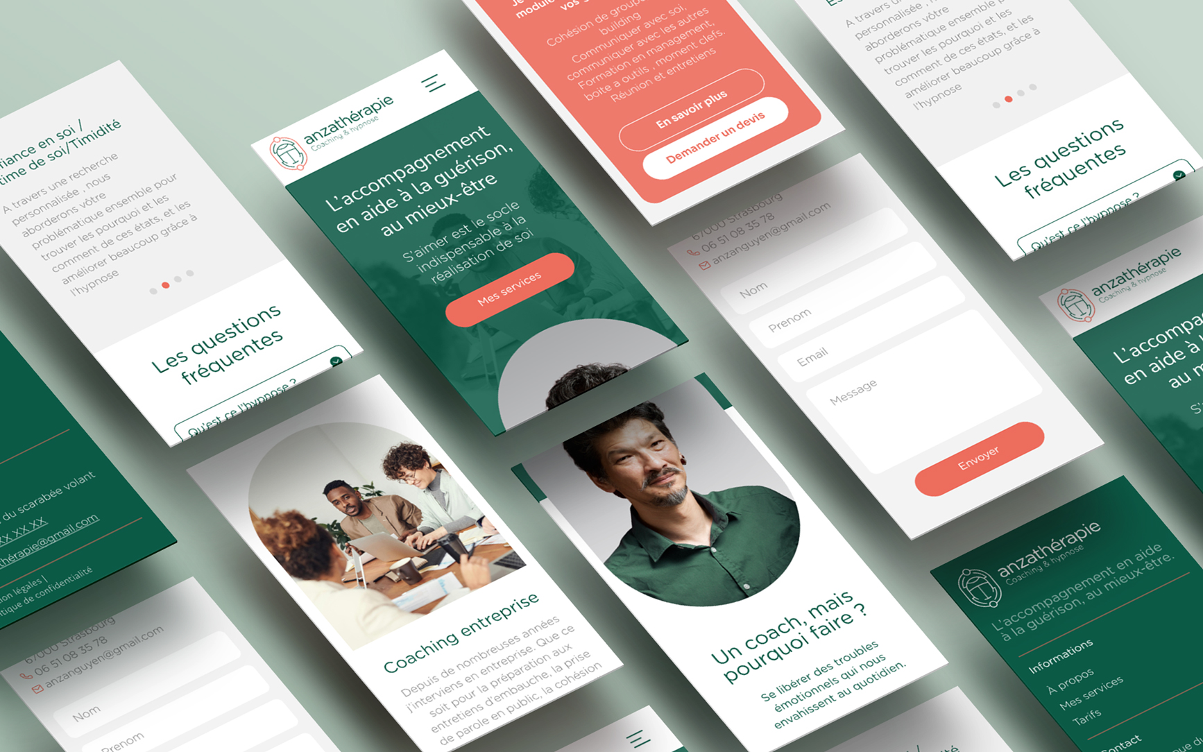 mockup des maquettes Web mobile du site anzatherapie.com